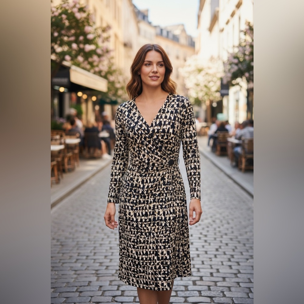 Lauren Ralph Lauren Faux Wrap Sheath Dress - Size 6 - Geo Print EUC